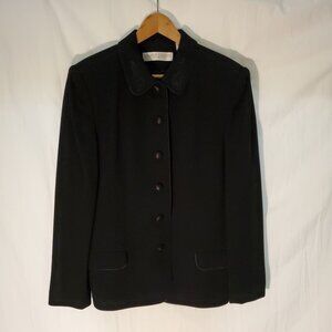 Valerie Stevens Wool Blazer Jacket Size 14 Black Embroidered Collar Vintage